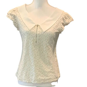DAN CHAU Vintage White Lace Short Sleeve Top